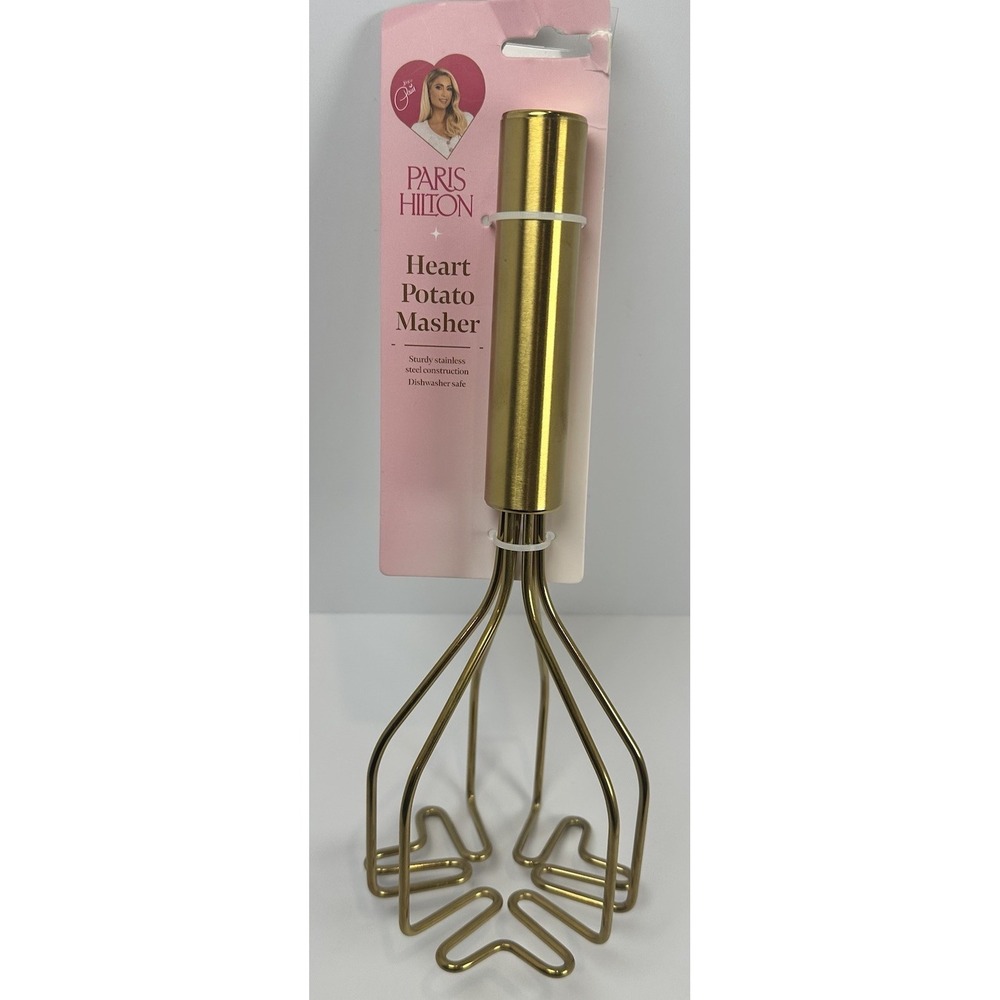 Paris Hilton Heart Potato Masher Gold Stainless Steel Kitchen Tool Pink New‎
